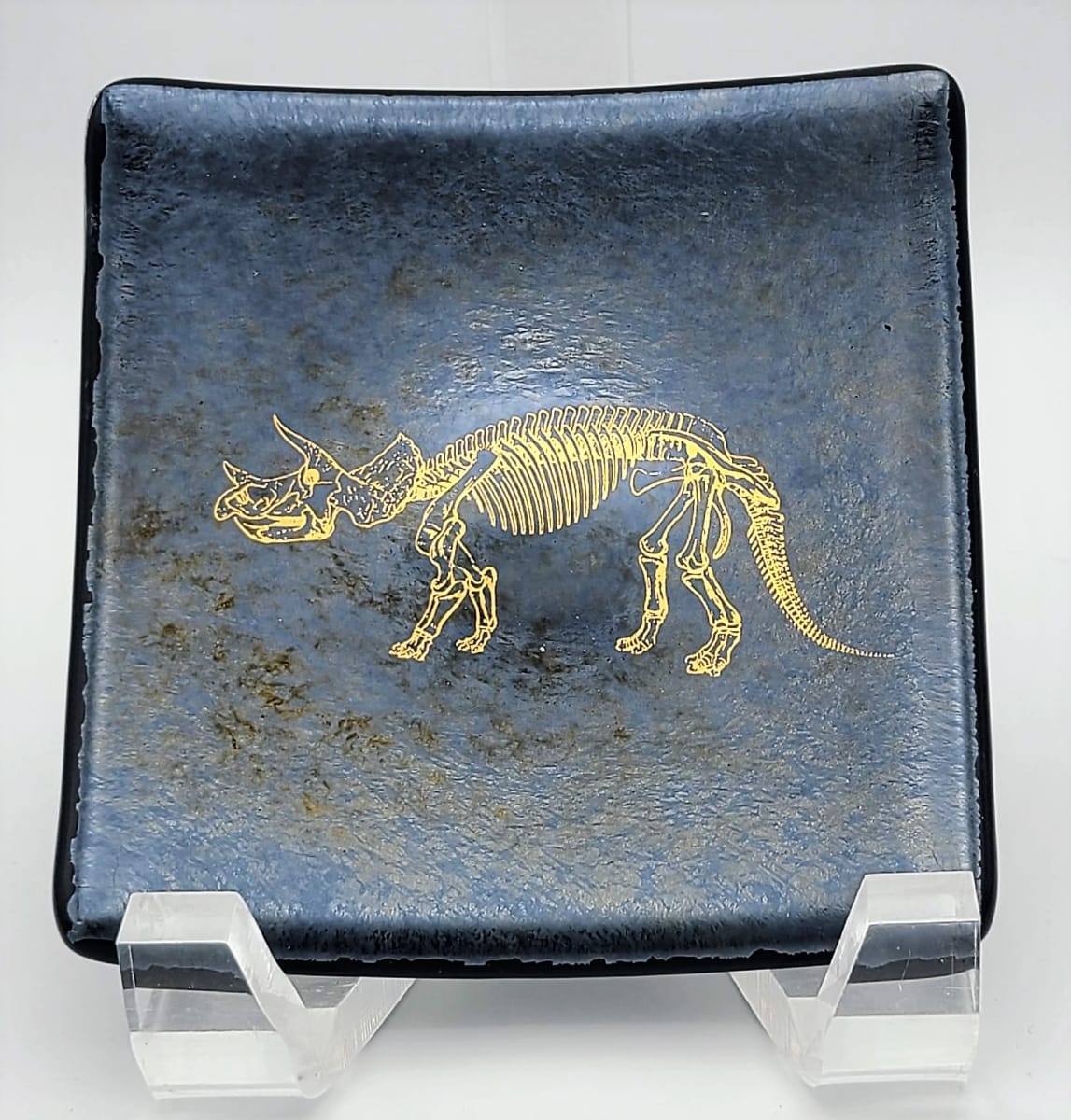 Small Plate-Gold Triceratops Skeleton on Silver Irid by Kathy Kollenburn 