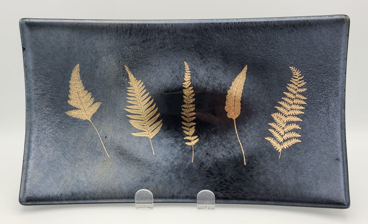 Serving Tray-Gold Ferns on Silver Irid by Kathy Kollenburn 