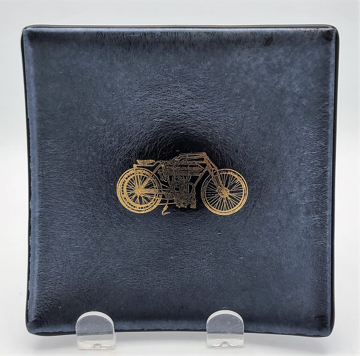 Plate with Gold Motorcycle on Silver Irid by Kathy Kollenburn 