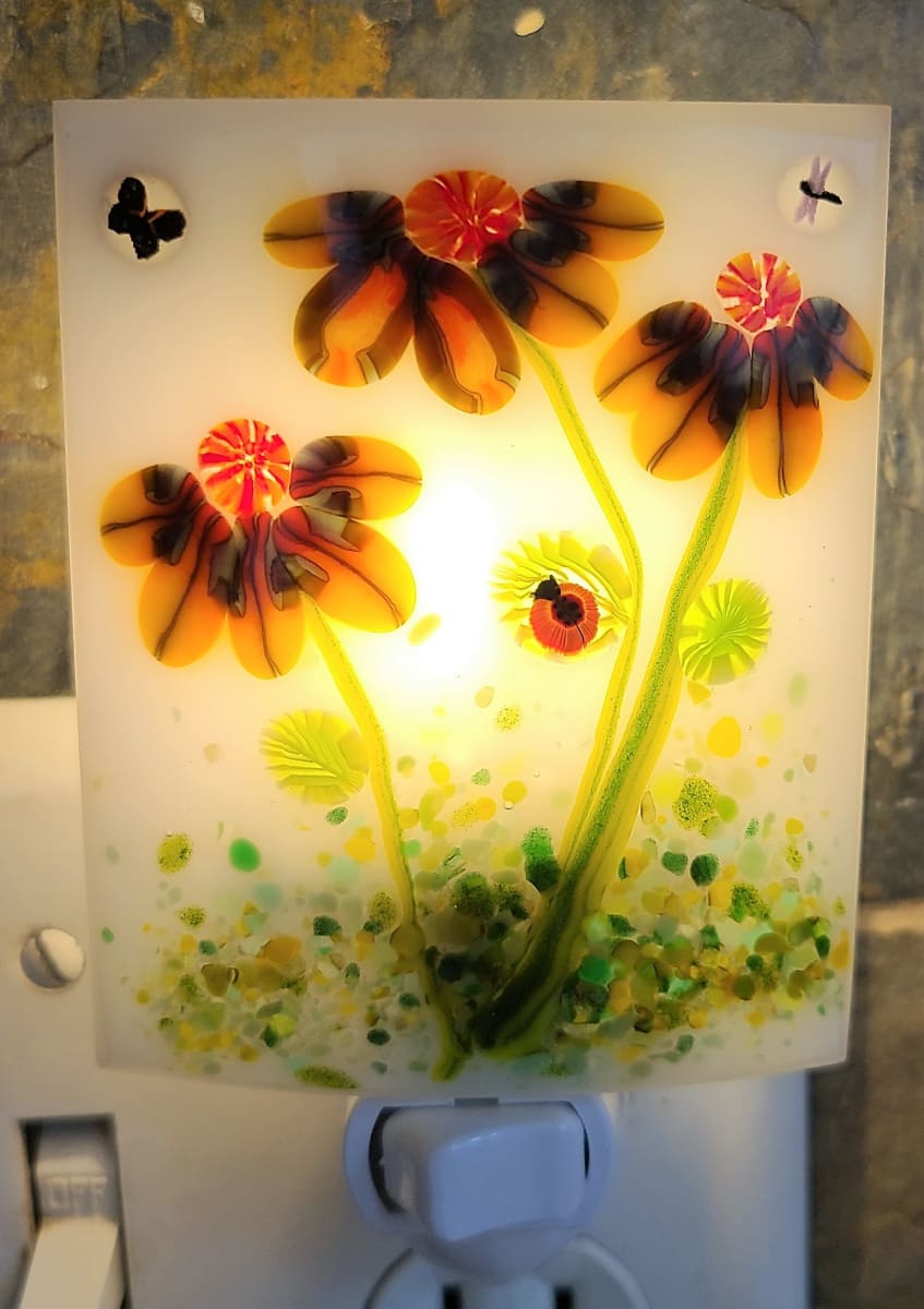 Nightlight with trio of Echinecea, Dragonfly, Butterfly, Lady Bug 