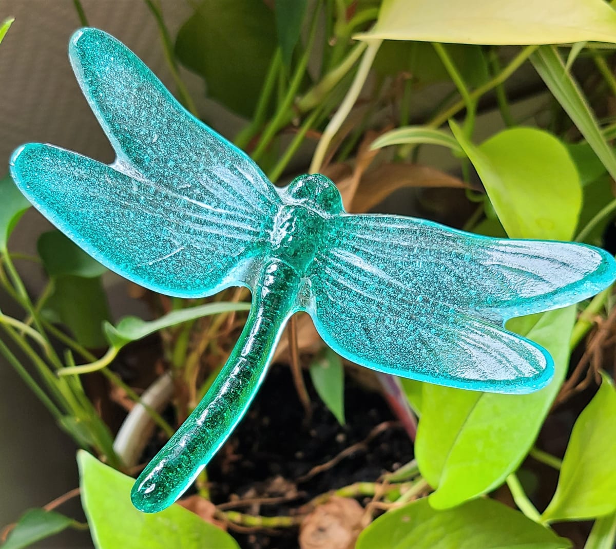 Plant Pick-Dragonfly, Large in Green/Turquoise by Kathy Kollenburn 