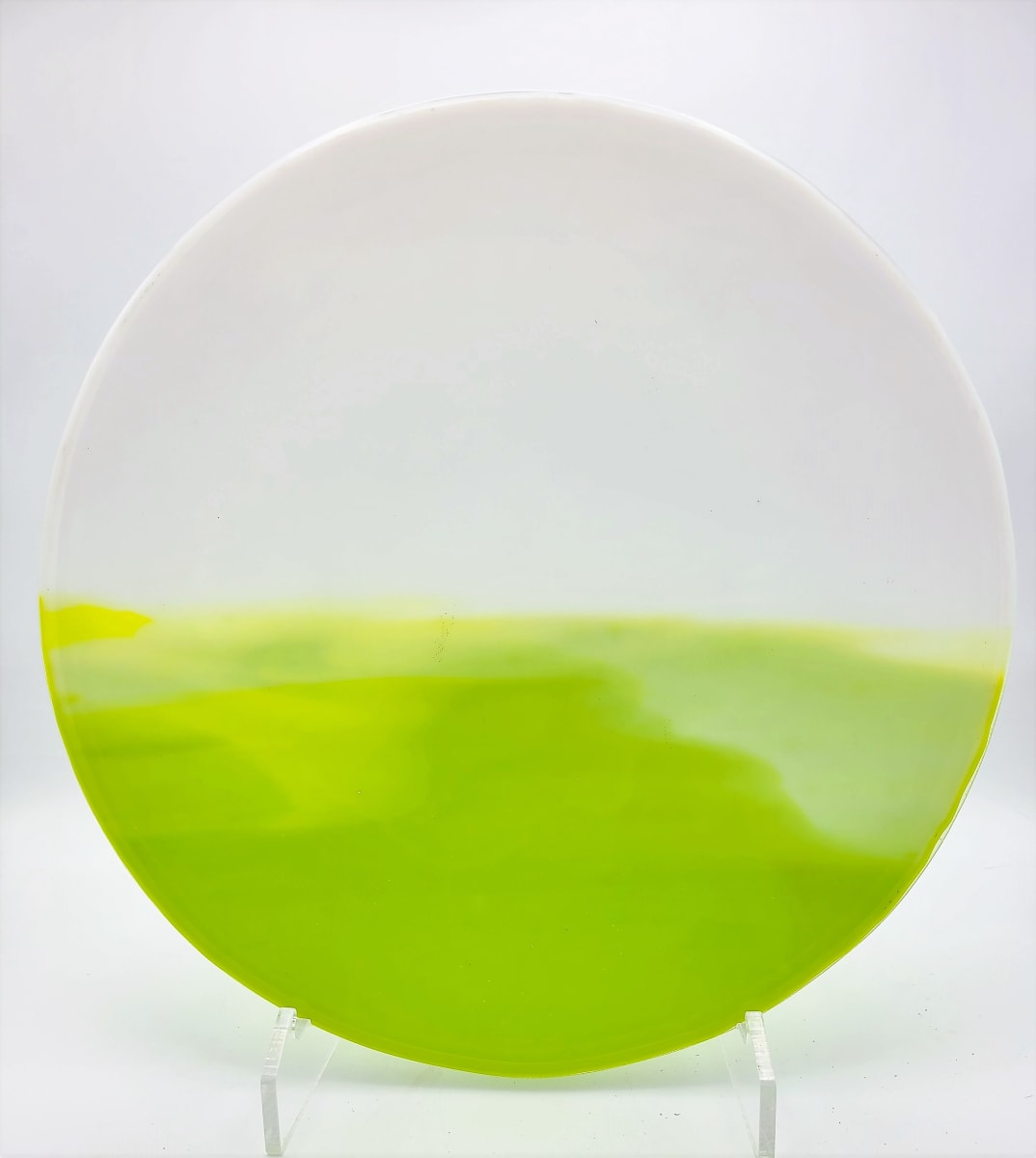 Round Plate in Spring Green & White Streaky by Kathy Kollenburn 