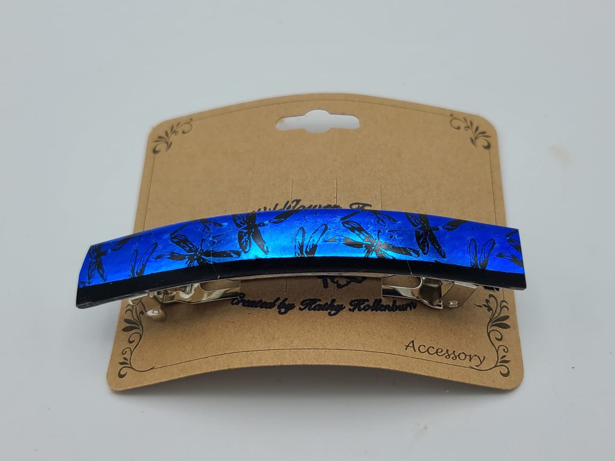 Barrette-Dragonflies on Blue Dichroic by Kathy Kollenburn 