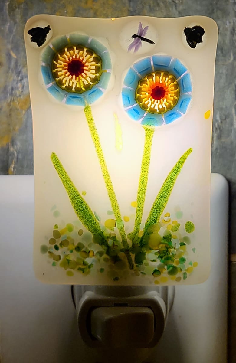 Nightlight-Blue/Yellow/Orange Mandala Flowers by Kathy Kollenburn 