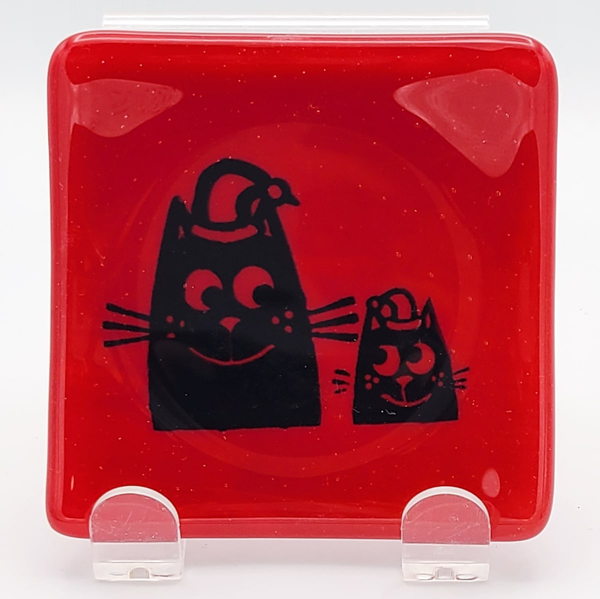 Plate-Santa Cats on Red 