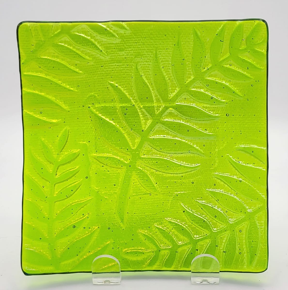 Plate-Spring Green Irid with Fern Imprint by Kathy Kollenburn 