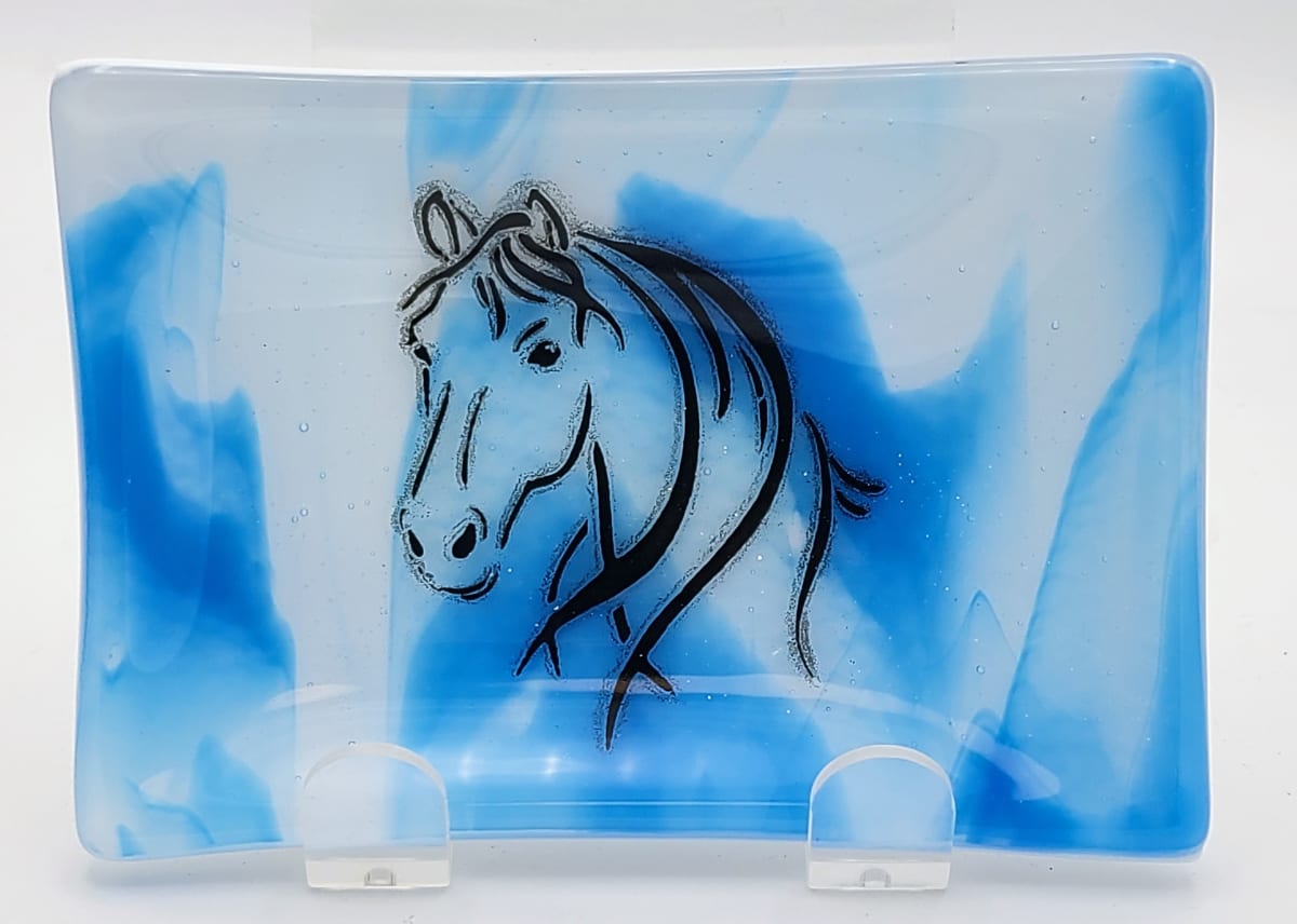 Soap Dish/Spoon Rest-Horse on Blue/White Streaky by Kathy Kollenburn 