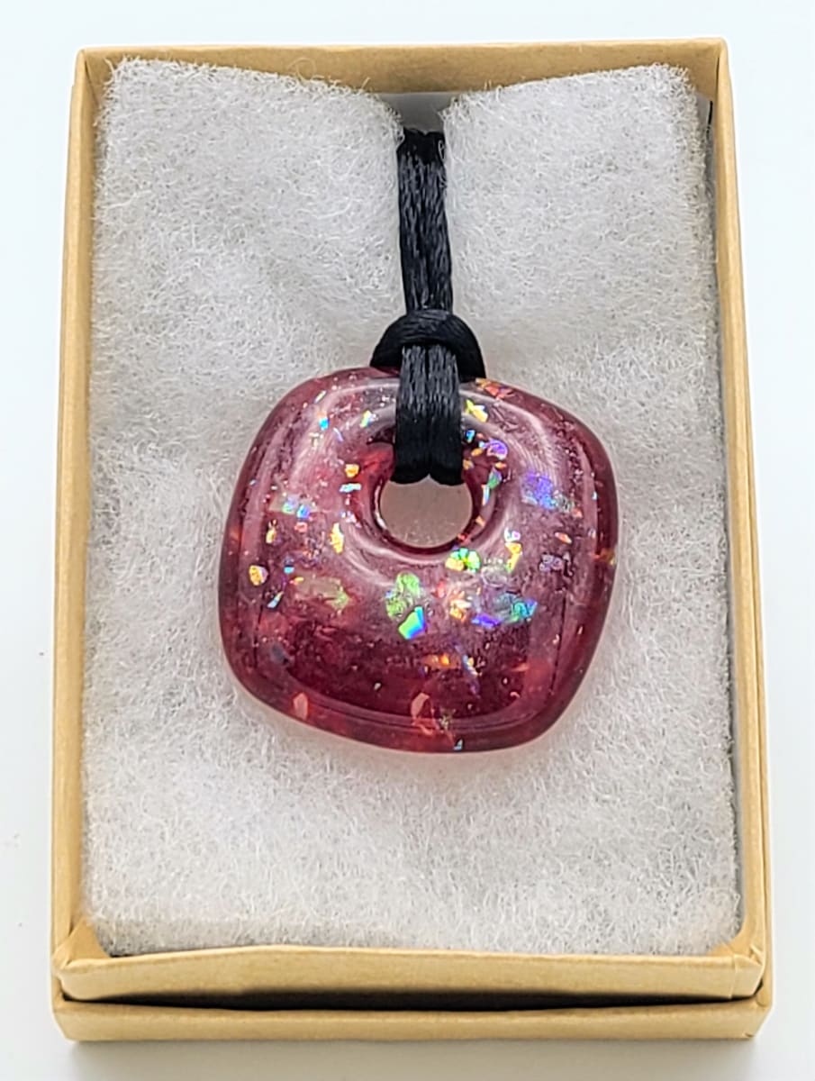 Necklace-Small Red Pillow Pendant with Dichroic Flakes by Kathy Kollenburn 