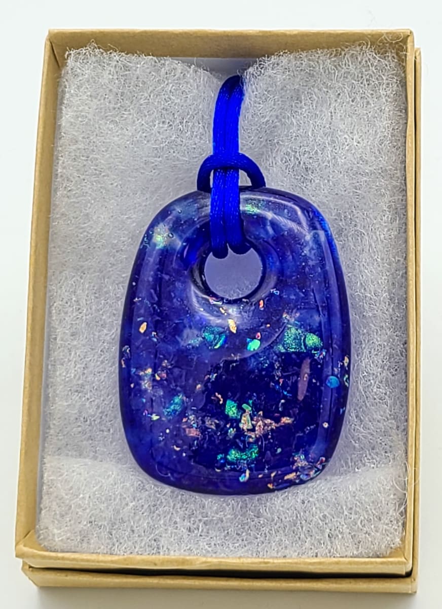 Necklace-Large Blue Pillow Pendant with Dichroic Flakes by Kathy Kollenburn 