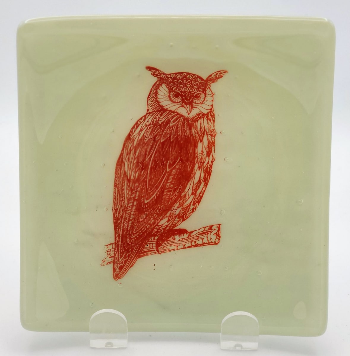 Small Plate-Red Owl on Light Gray by Kathy Kollenburn 