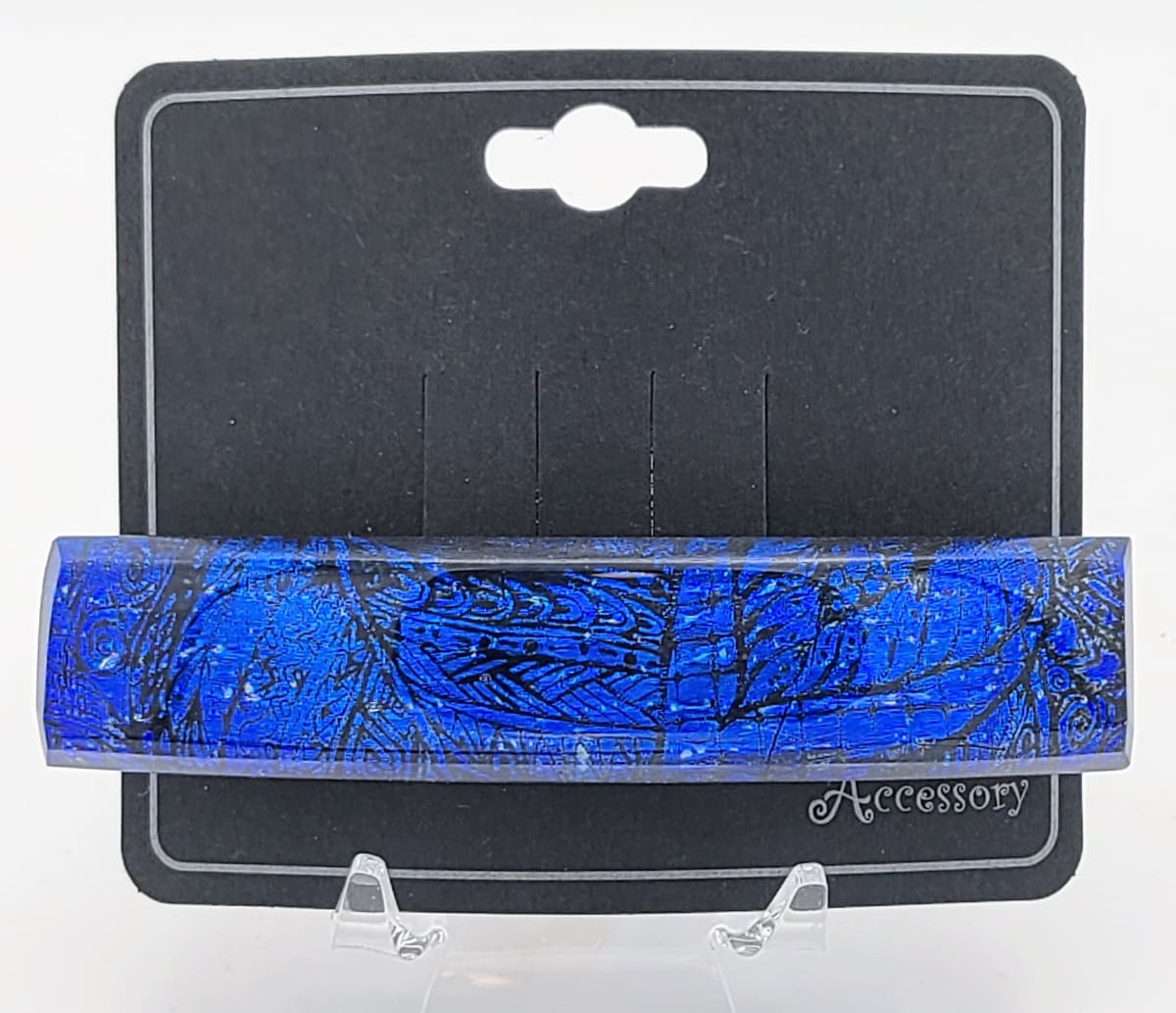 Barrette-Blue Patterned Dichroic, Capped by Kathy Kollenburn 