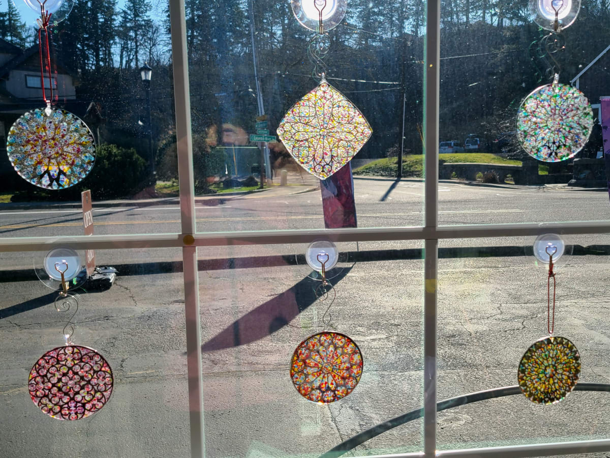 "Stained Glass" Suncatcher with Hanger (assorted colors and patterns) by Kathy Kollenburn 