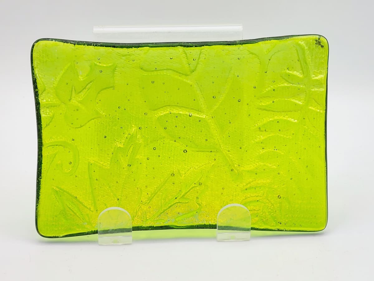 Soap Dish/Spoon Rest-Spring Green Irid Impressed with Leaves by Kathy Kollenburn 