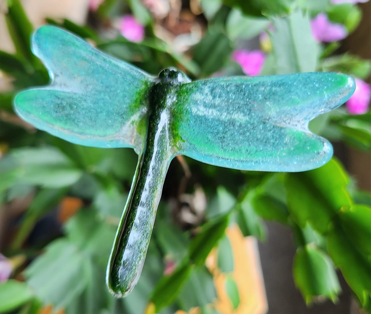 Plant Pick, Dragonfly, Small-Green/Turquoise by Kathy Kollenburn 