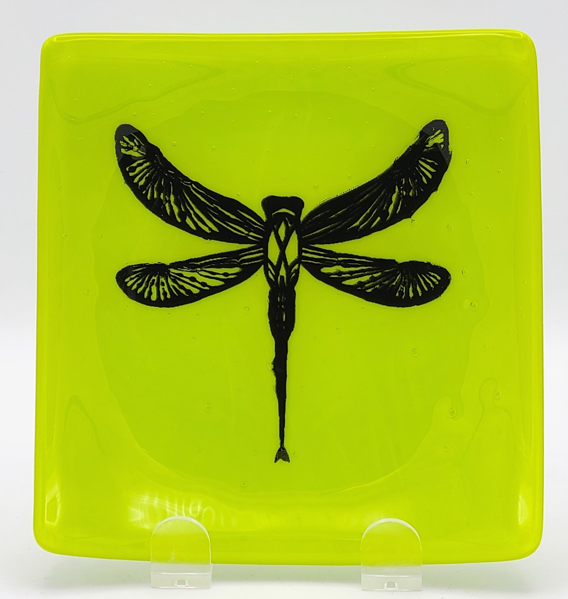 Small Plate-Dragonfly on Spring Green by Kathy Kollenburn 