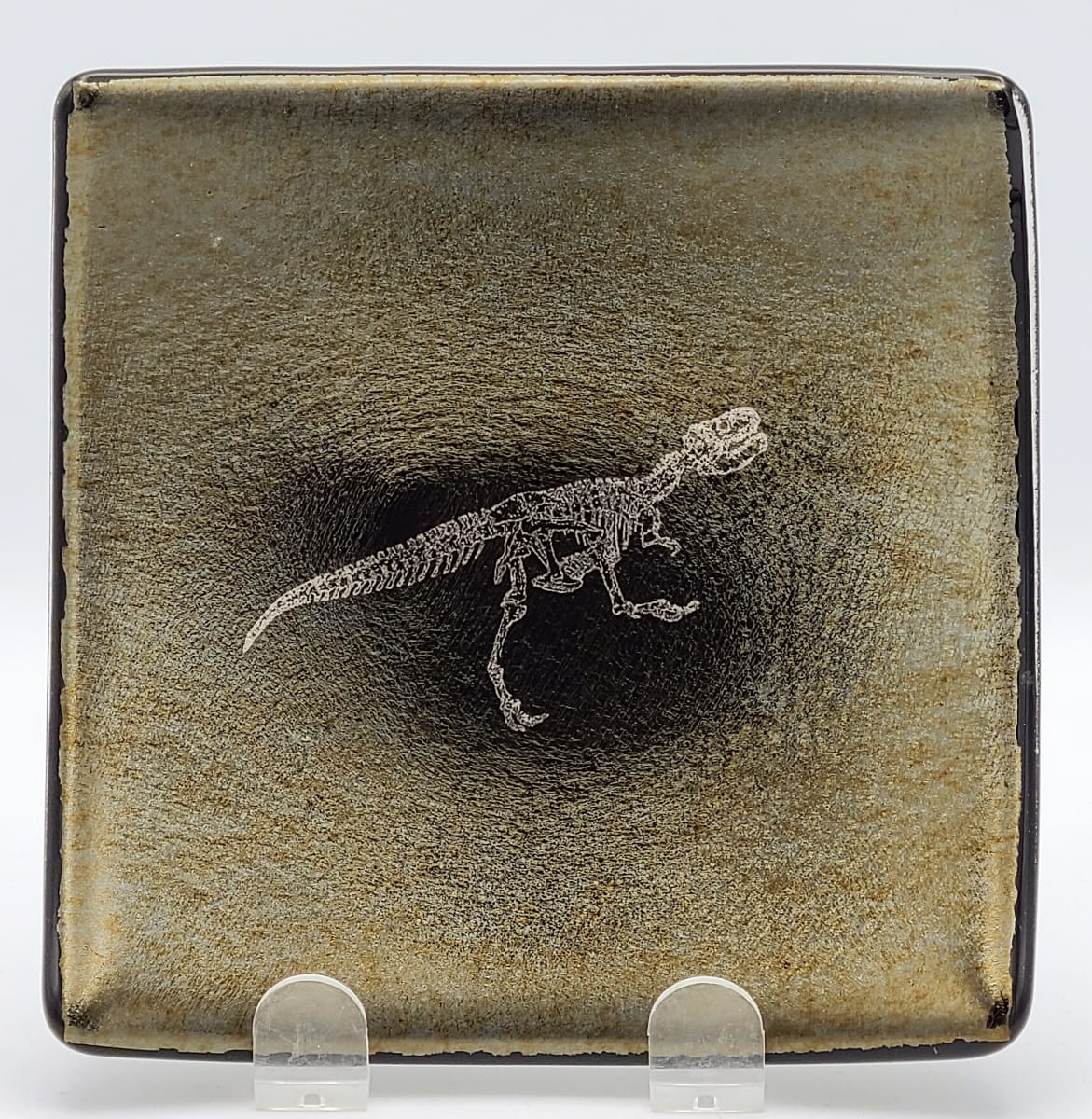 Plate with Allosaurus on Black Irid by Kathy Kollenburn 