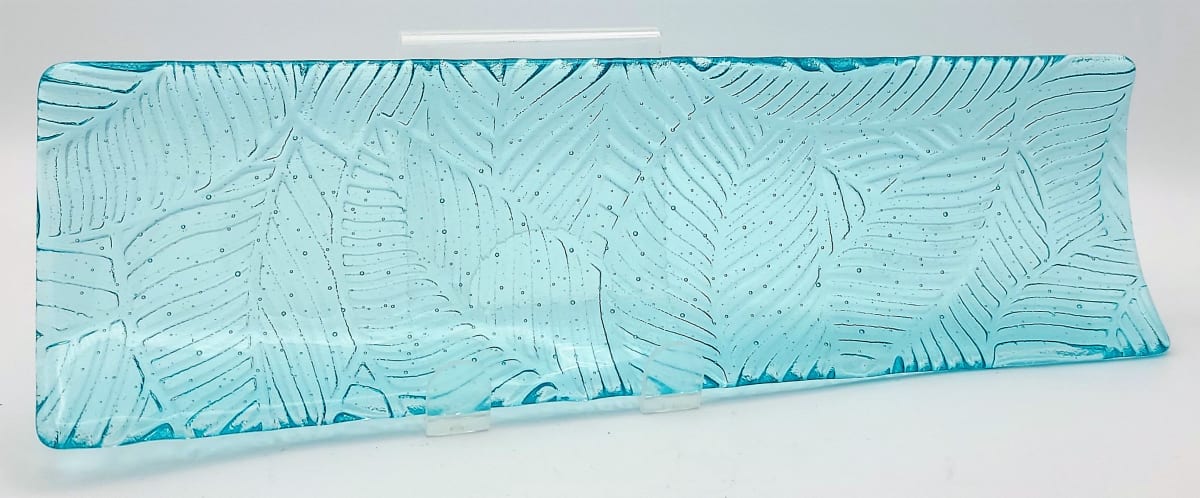 Long Tray-Aqua with Leaf Imprint by Kathy Kollenburn 