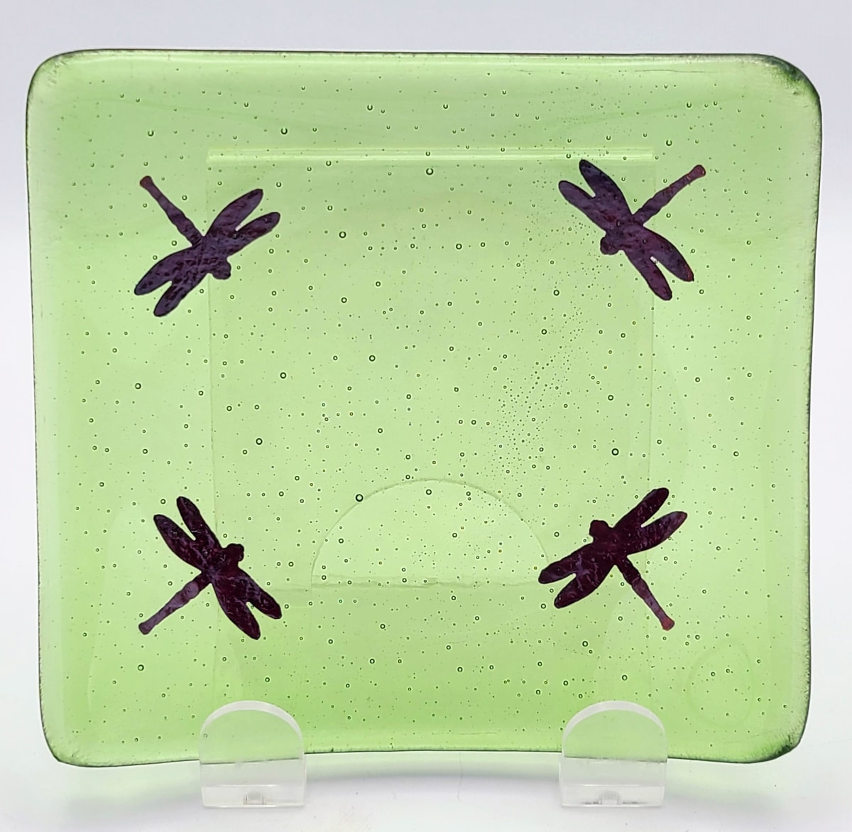 Plate-Light Green with Quartet of Copper Dragonflies by Kathy Kollenburn 