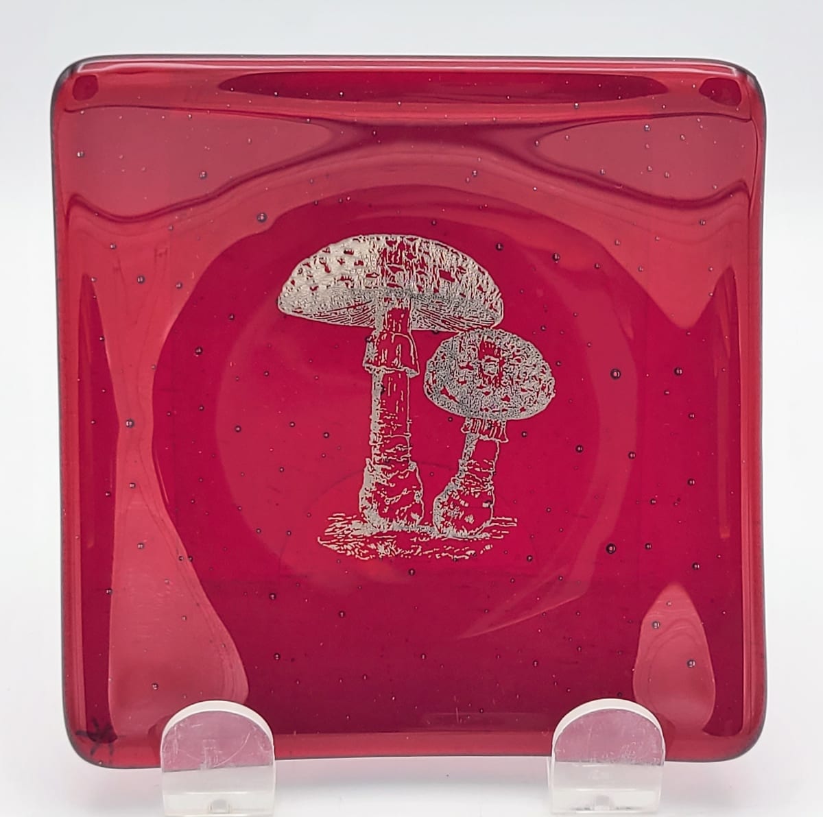 Plate=Red with Platinum Mushrooms by Kathy Kollenburn 