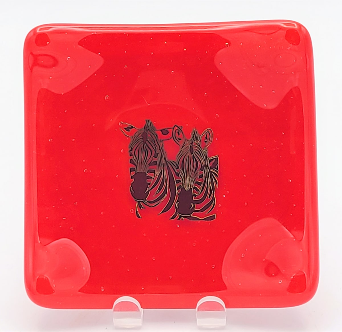 Small Plate-Red with Golden Zebras by Kathy Kollenburn 