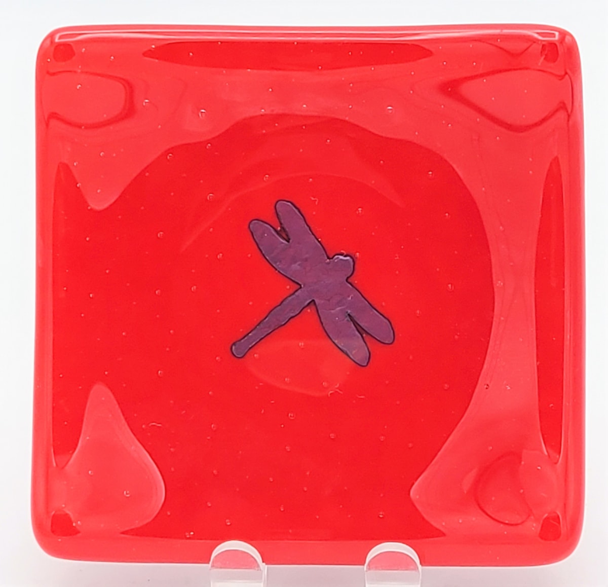 Small Plate-Red with Copper Dragonfly by Kathy Kollenburn 