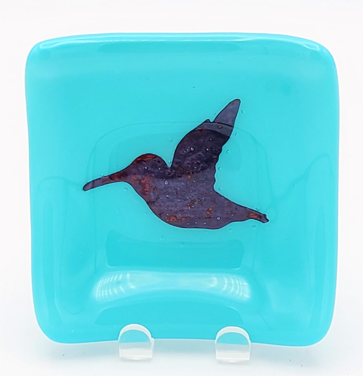Small Trinket Dish-Turquoise with Copper Hummingbird by Kathy Kollenburn 