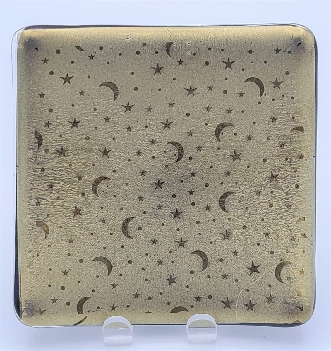 Small Plate-Mica Stars and Moons on Black Irid by Kathy Kollenburn 