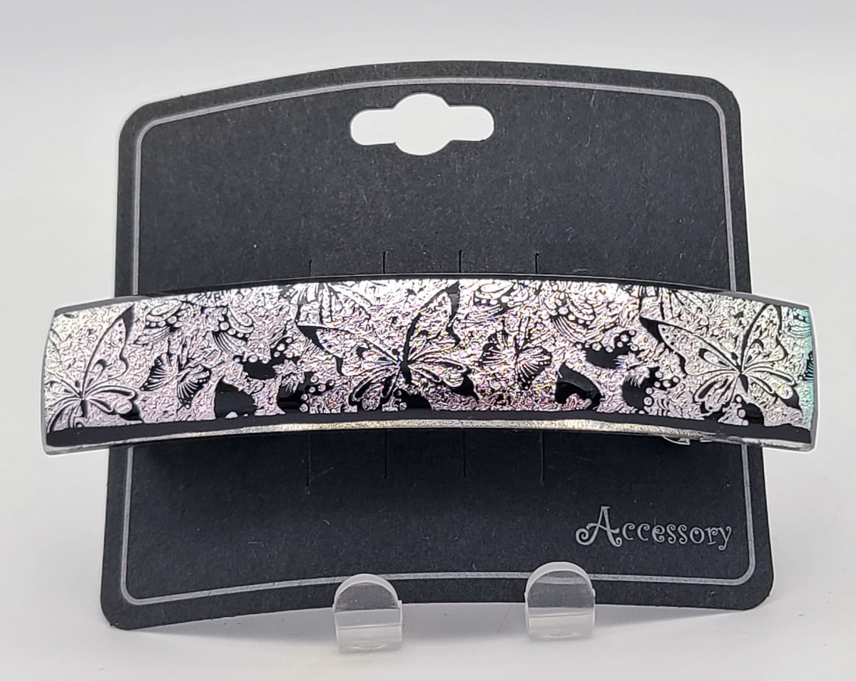 Barrette-Dichroic Crinkled Butterflies in Silver by Kathy Kollenburn 