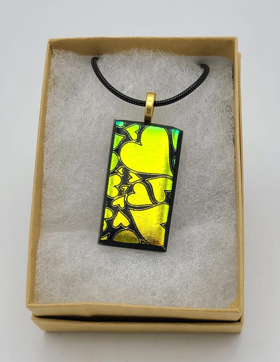 Necklace-Etched Outline Heart on Rainbow Dichroic by Kathy Kollenburn 