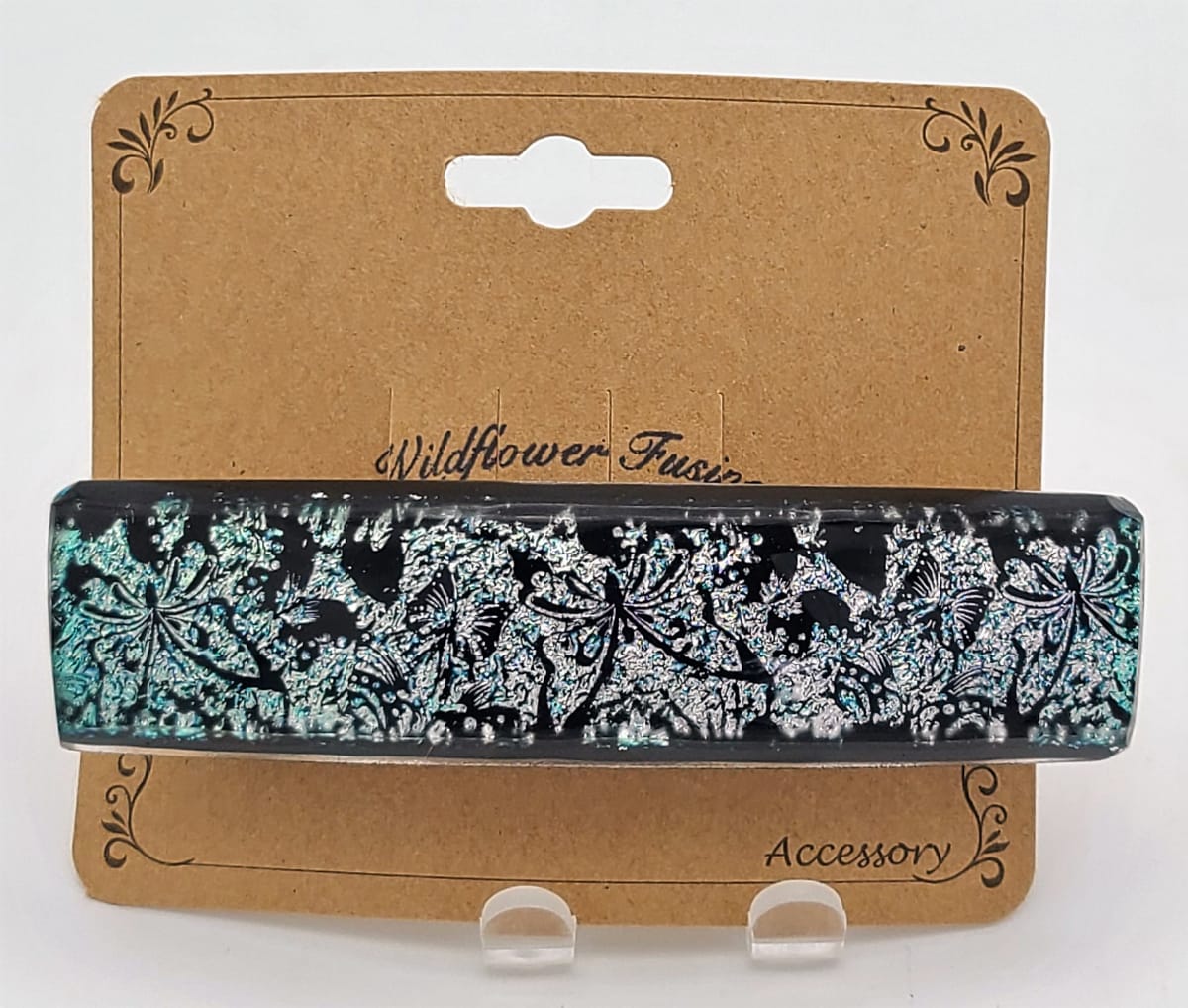 Barrette-Etched Butterfly Pattern on Silver Dichroic by Kathy Kollenburn 