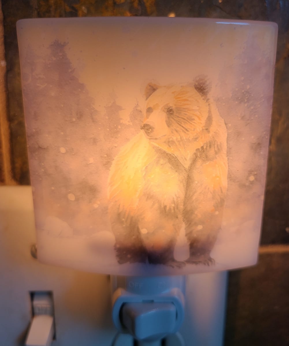 Nightlight with Bear in Snowy Forest by Kathy Kollenburn 