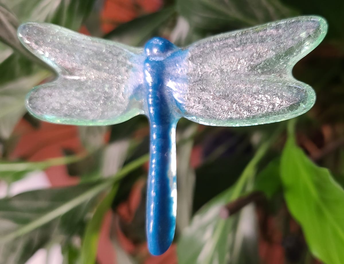 Plant Pick-Dragonfly, Medium in Blue with Green Wing by Kathy Kollenburn 