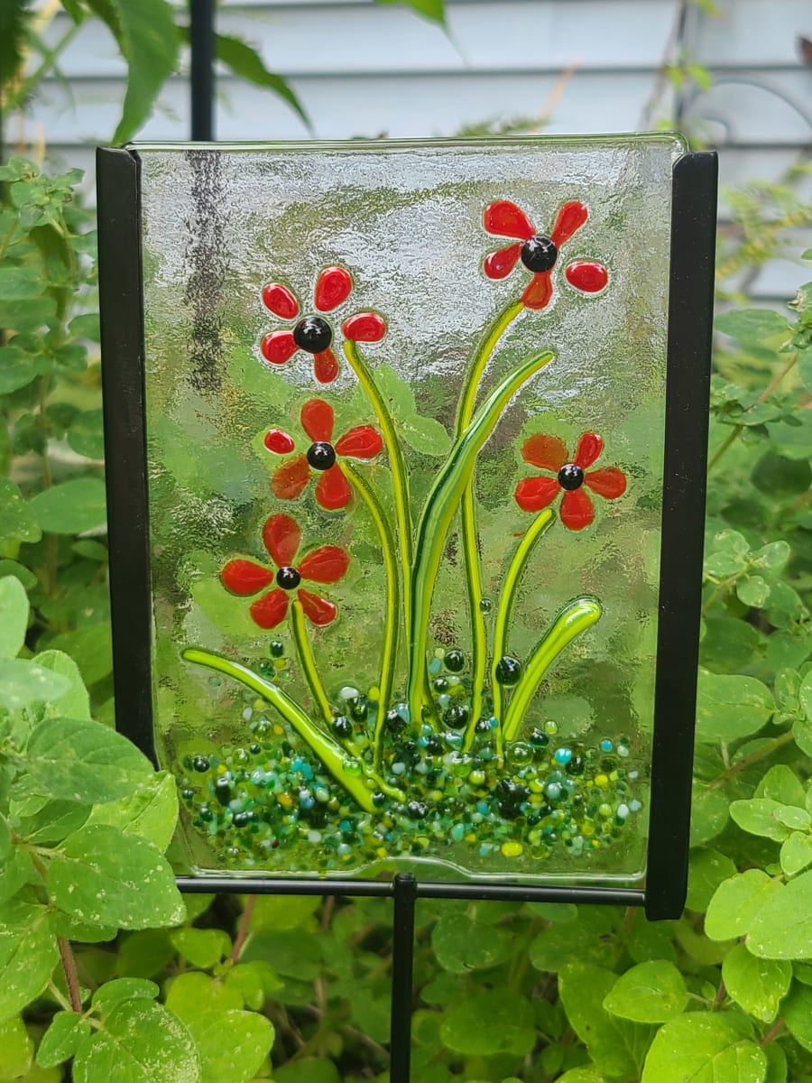 Garden Stake-Red Flowers by Kathy Kollenburn 