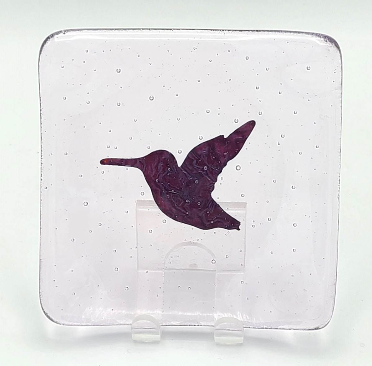 Small Plate-Copper Hummingbird in Erbium Pink by Kathy Kollenburn 