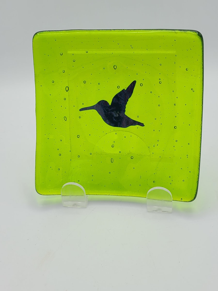 Plate-Copper Hummingbird on Spring Green by Kathy Kollenburn 