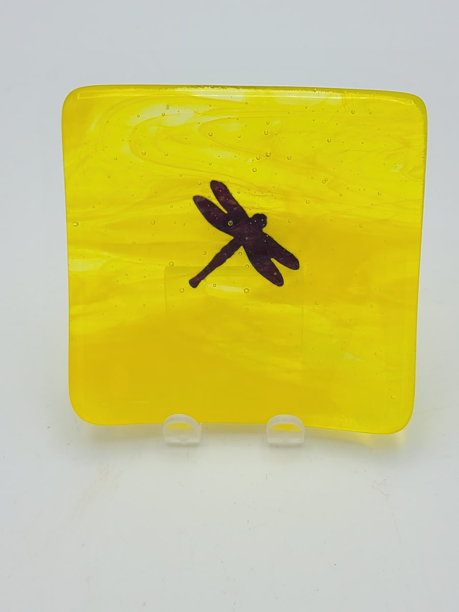 Small Plate-Yellow Streaky with Copper Dragonfly by Kathy Kollenburn 