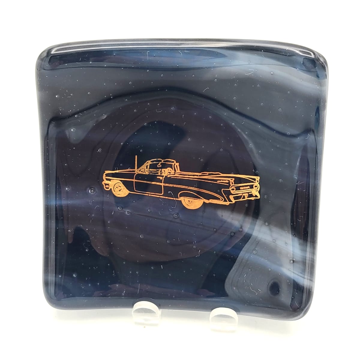 Small Plate with Gold Convertible on Dark Blue Streaky by Kathy Kollenburn 