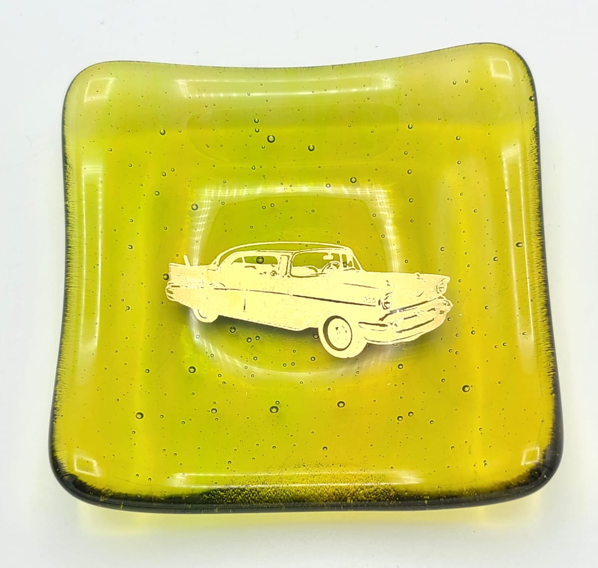 Trinket Dish-Gold Sedan on Chartreuse by Kathy Kollenburn 