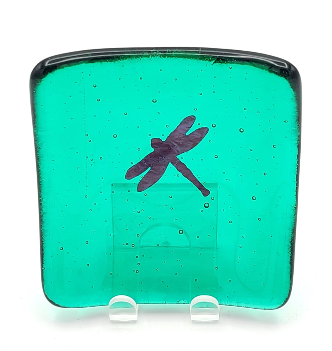 Trinket Dish-Green with Copper Dragonfly by Kathy Kollenburn 