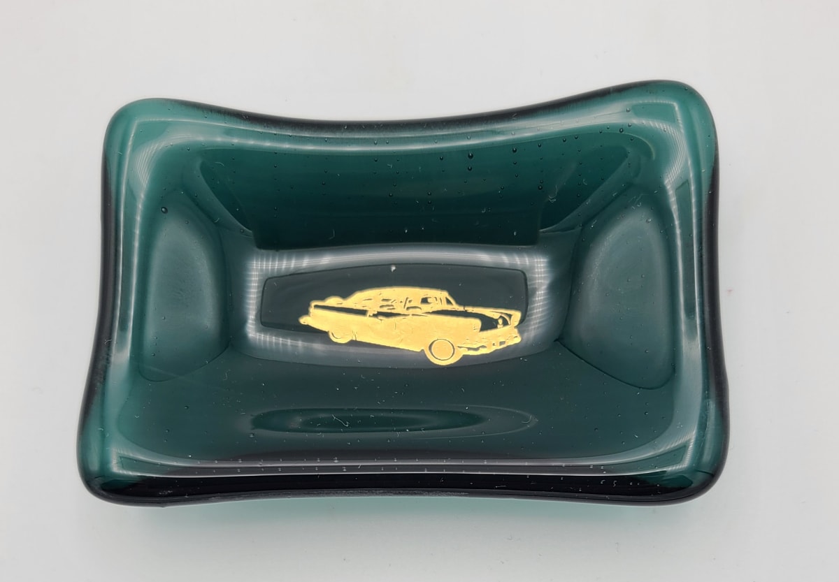 Trinket Dish-Green with Gold Vehicle by Kathy Kollenburn 