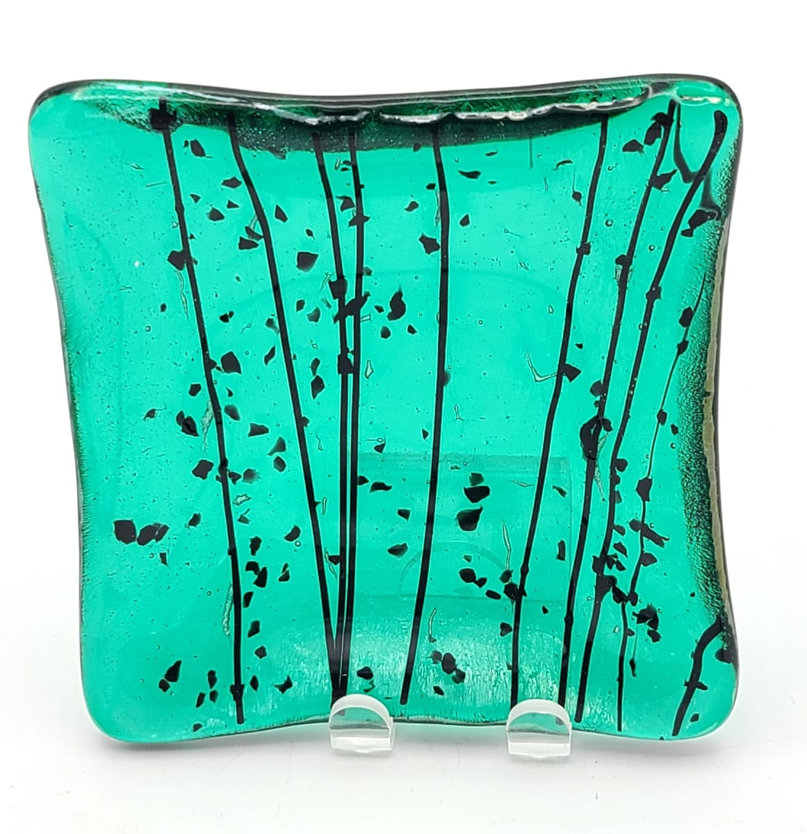 Small Dish-Green with Black Stringer and Confetti by Kathy Kollenburn 