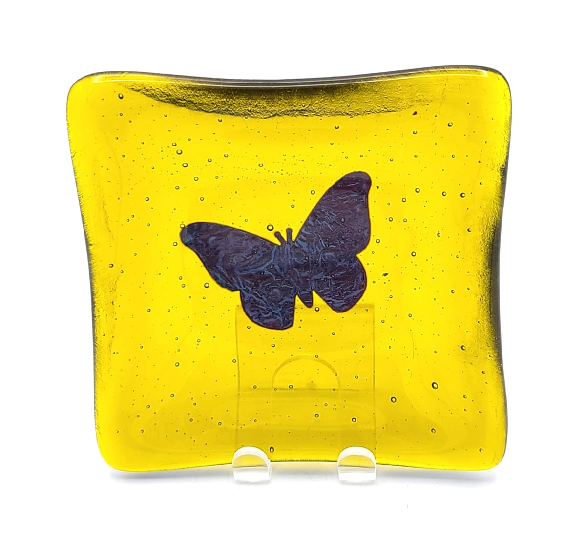 Small Dish-Chartreus with Copper Butterfly by Kathy Kollenburn 