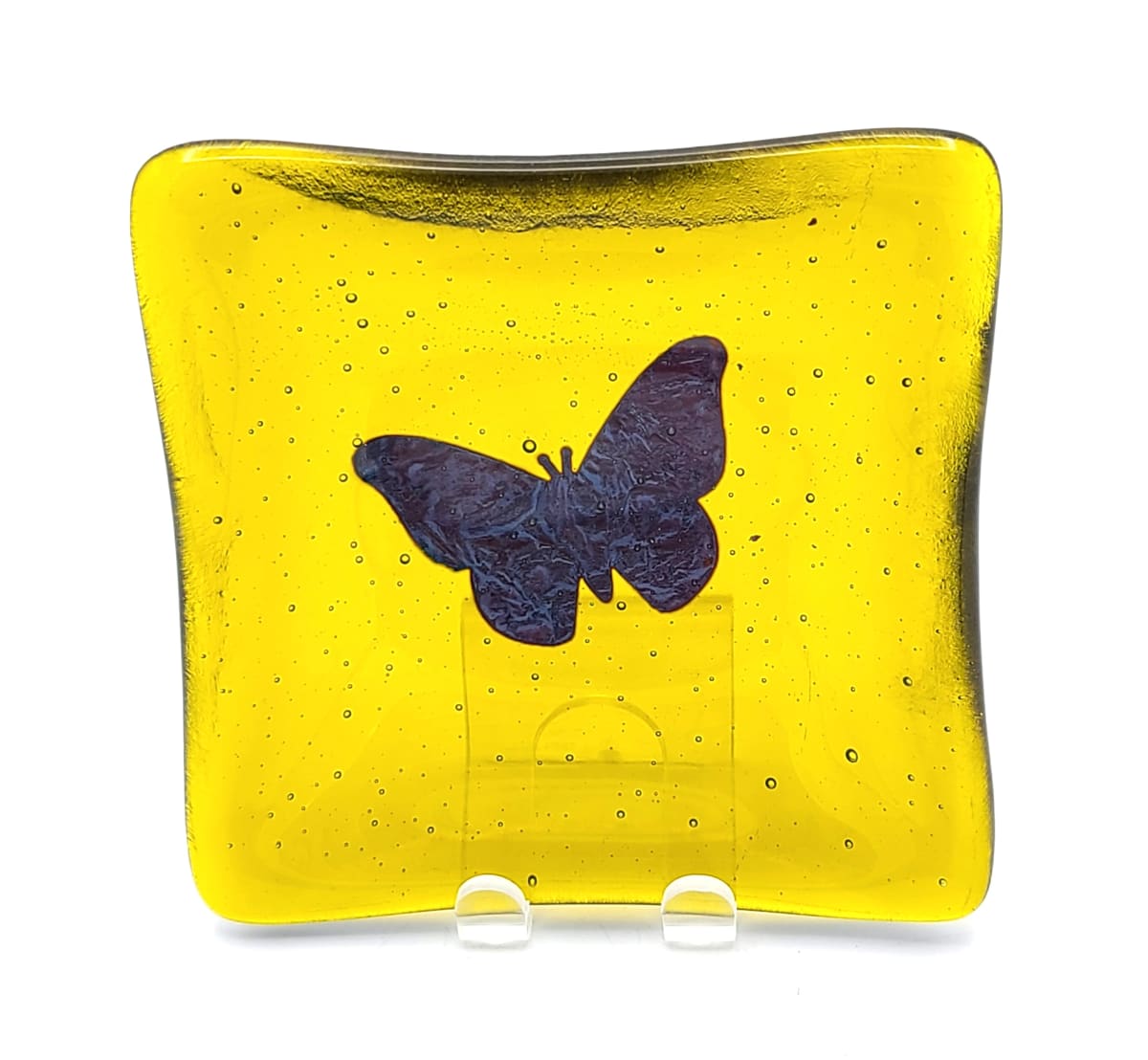 Small Dish-Chartreus with Copper Butterfly by Kathy Kollenburn 