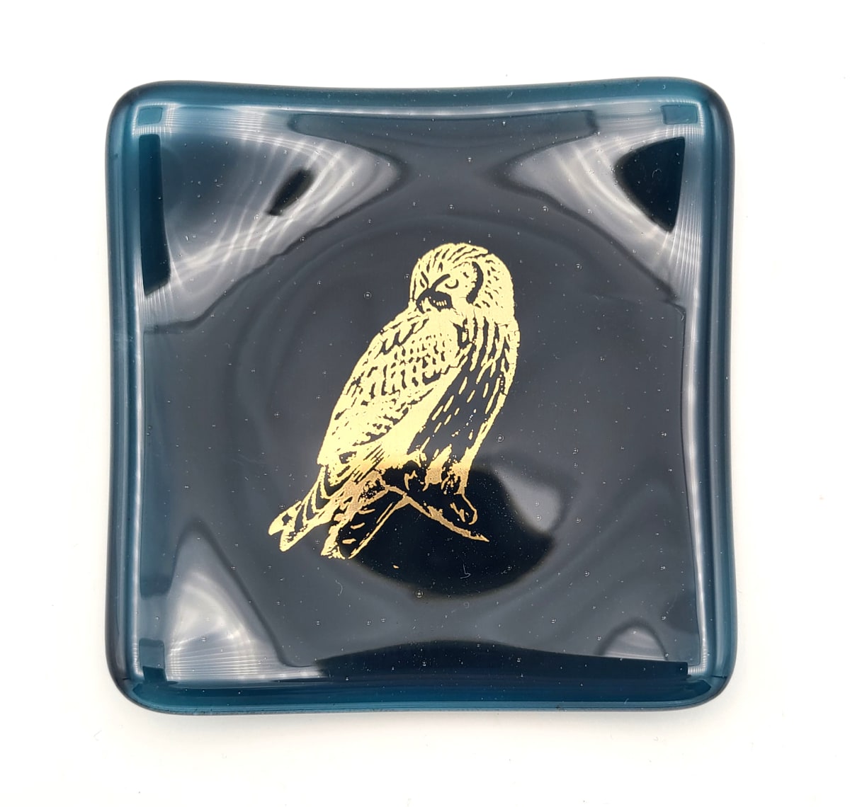 Small Plate-Steel Blue with Gold Owl by Kathy Kollenburn 