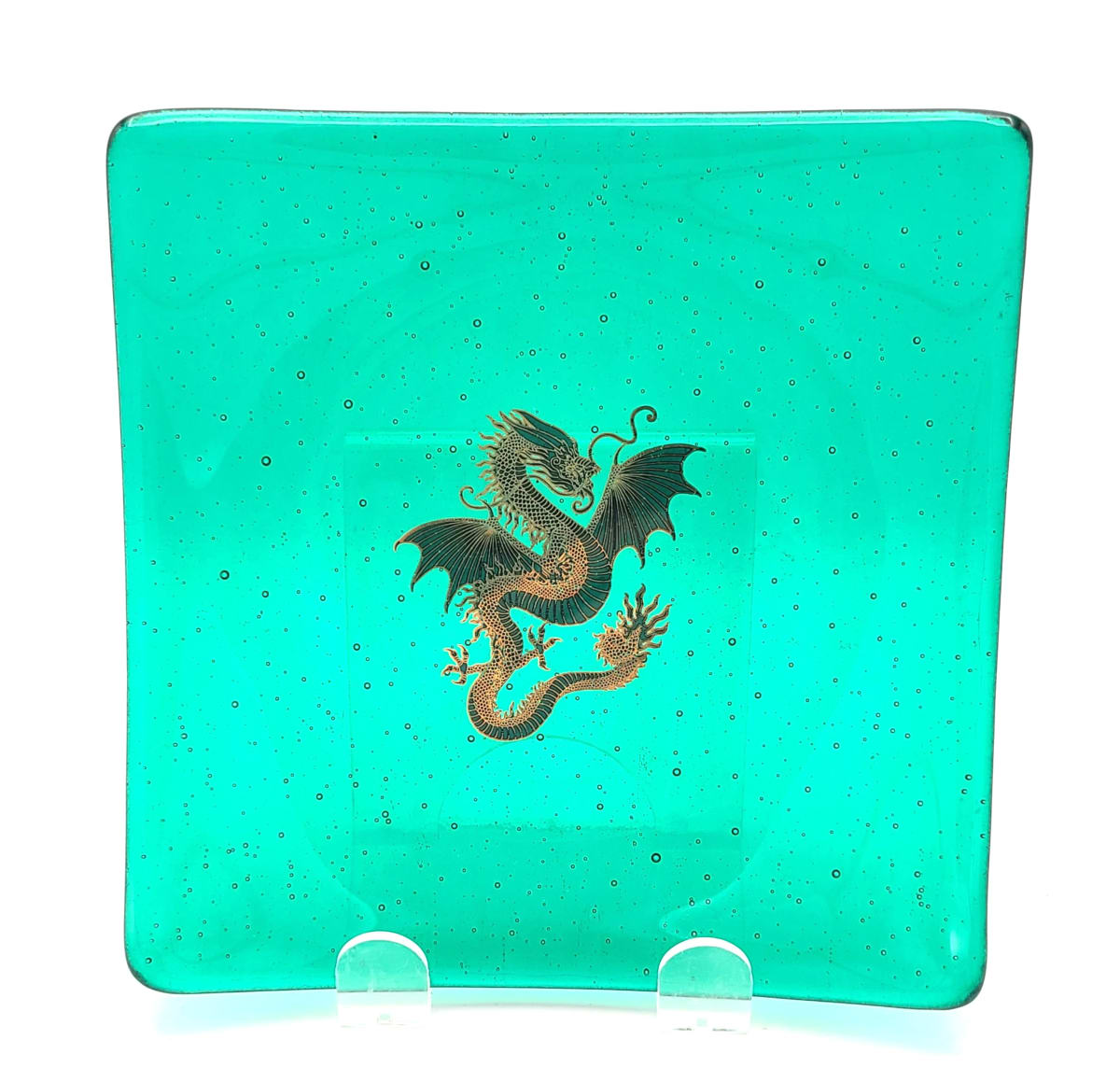 Plate-Green with Gold Dragon by Kathy Kollenburn 