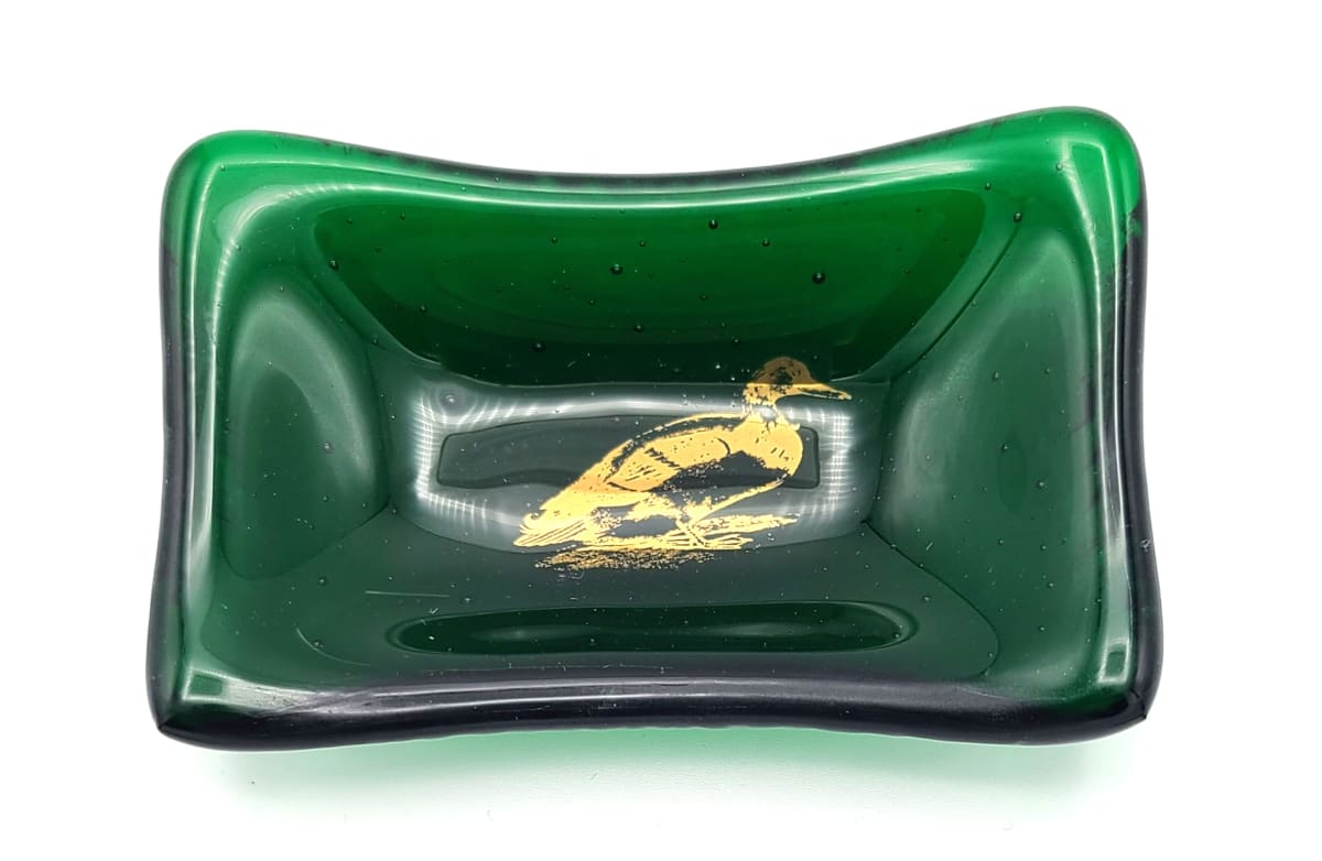 Trinket Dish-Green with Gold Duck by Kathy Kollenburn 