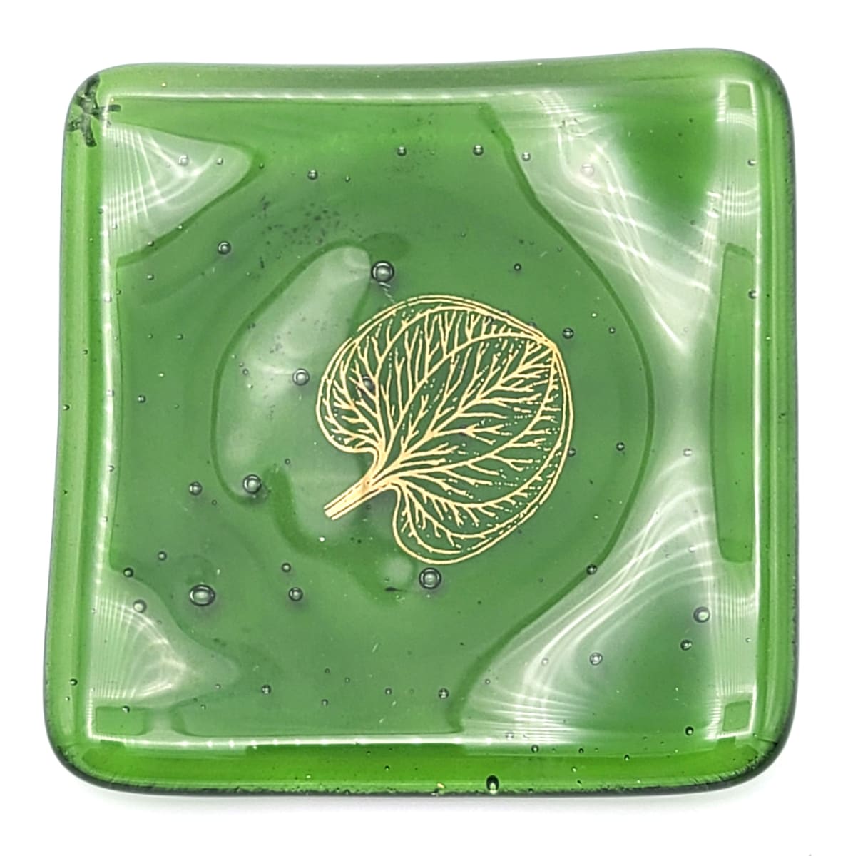 Small Plate-Green with Gold Leaf by Kathy Kollenburn 