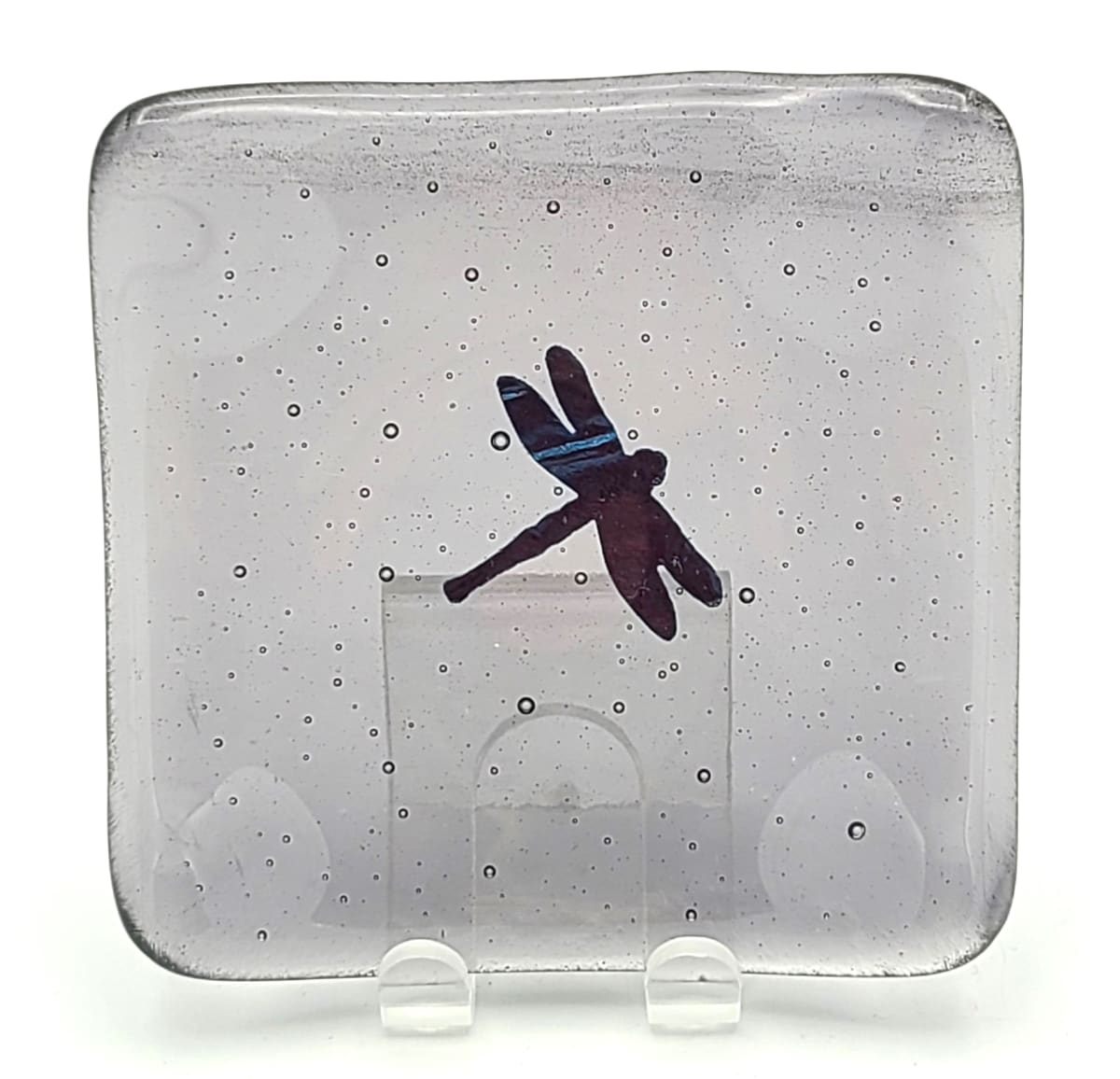 Small Plate-Silver Gray with Copper Dragonfly by Kathy Kollenburn 