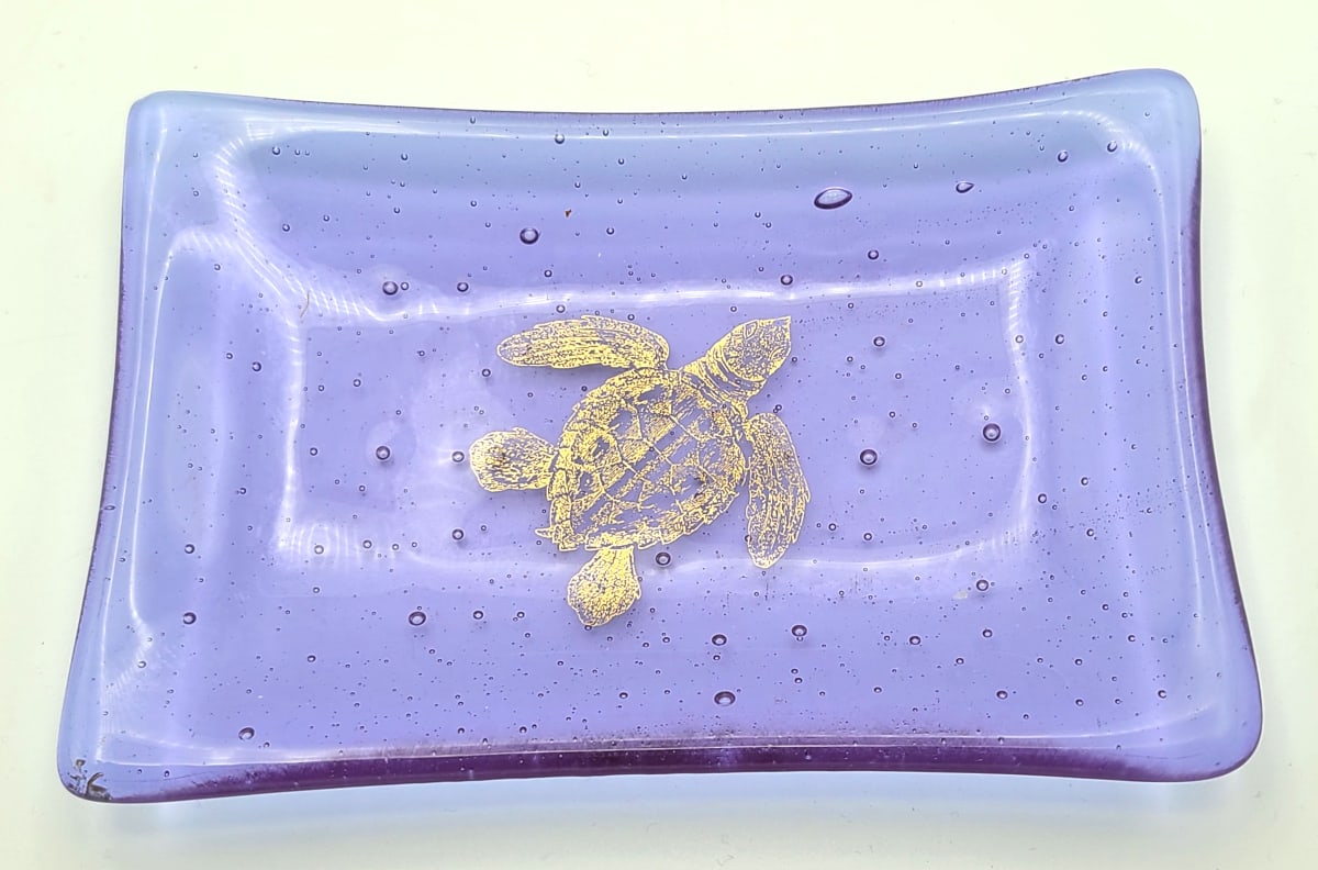 Soap Dish/Spoon Rest-NeoLavender with Gold Turtle by Kathy Kollenburn 