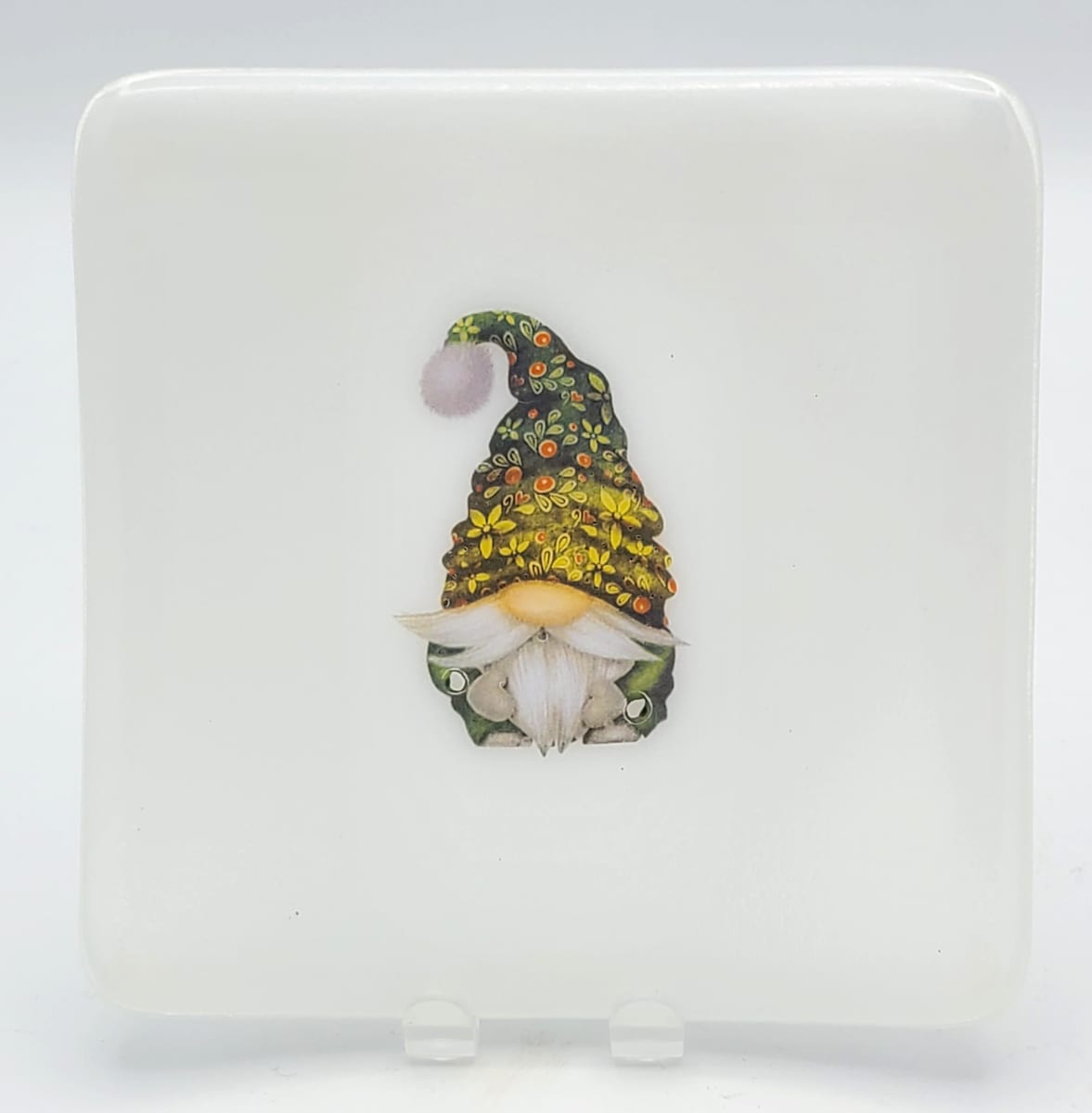 Small Plate-Green Mistletoe Hatted Gnome by Kathy Kollenburn 